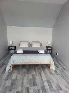 a bedroom with a large bed and two night stands at Grande maison conviviale proche de Tours in Hommes