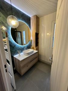 a bathroom with a sink and a mirror at Superb apartment near RER A free parking in Boissy-Saint-Léger +2 photos