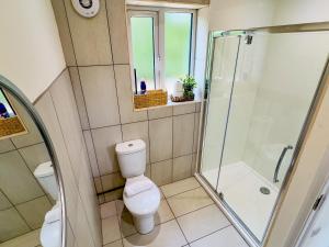 un baño con inodoro y ducha en Fox Lodge - Uk30605, en Pidley