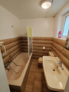 a bathroom with a tub and a sink and a toilet at centre historique T2 RDC in La Roche-Posay
