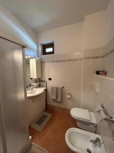 a bathroom with a sink and a toilet and a shower at Casa Dolce Caty in Grosio
