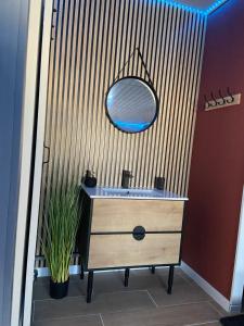 a bathroom with a sink and a mirror at Oasis du plaisir in Fours