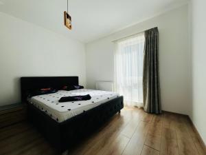 a bedroom with a bed and a window at Apartment Richy Brasov in Braşov