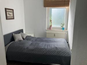 a bedroom with a bed and a window at Ferienwohnung 23 Zur alten Ladeneinheit in Krauschwitz