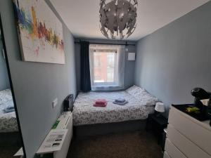 a small bedroom with a bed and a window at Thorn Castle in Dublin