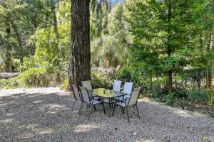 a table and chairs sitting in front of a tree at Dog-Friendly Wine Country Cabin cabin in Cobb