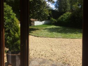 a view from a window of a yard with a garden at Oaktree Cottage in Appledore