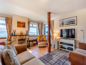 a living room with a fireplace and a tv at La Bergerie in Stein