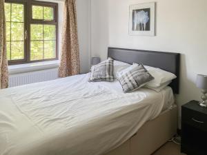 ein Bett mit zwei Kissen darauf in einem Schlafzimmer in der Unterkunft Mill Cottage - Ukc3374 in West Down