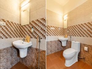 Dos imágenes de un baño con inodoro y lavabo. en Itsy Hotels Abrigo, en Anaviratty