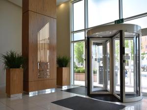 a lobby with a revolving door in a building at No1 The Two Bedroom Balcony View in Portsmouth