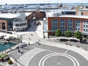an aerial view of a city with buildings and a street at The Two Bedroom Balcony View in Portsmouth