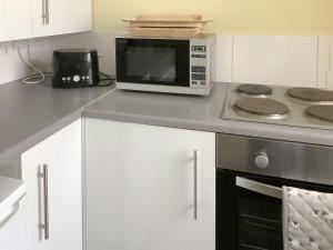 eine Mikrowelle auf einer Theke in einer Küche in der Unterkunft Bramley Lodge Annex in Clenchwarton