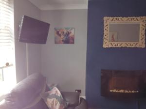a living room with a couch and a fireplace at rosy in Totmonslow