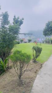 two trees in a field with a park at Hotel Indrawoti and Resort in Dhulikhel