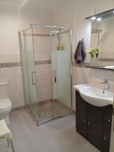 un bagno con doccia e lavandino di Pavillon de Diane, Le Malesherbois a Gollainville