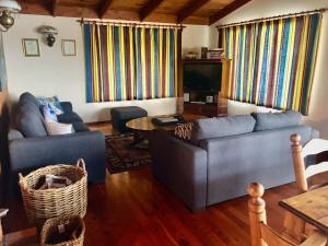 a living room with two couches and a table at Tranquility Base - Coromandel in Tuateawa