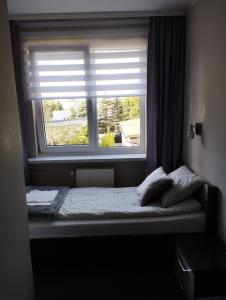 a bed in a room with a window at Apart Iwona 209-210 in Koszalin