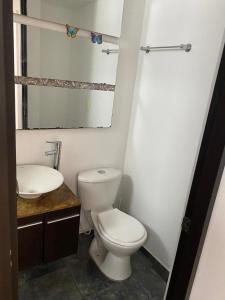 a bathroom with a white toilet and a sink at Aparta estudio San Prieto in Estación El Salto