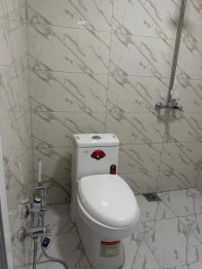 a white toilet in a bathroom with marble walls at Jasmin in Ganja