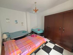 a small room with a bed and a cabinet at Mulhacen Apartment in Trevélez