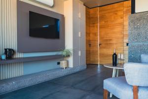a living room with a television on a wall at NOI Lodge Entre Viñedos in La Consulta