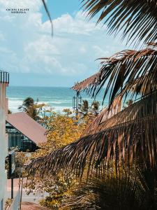 a view of the ocean from a beach with a palm tree at Ocean Light Mirissa in Mirissa