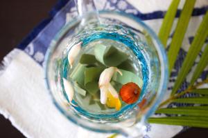 a glass vase with a goldfish and vegetables in it at Blue Ocean Resort - Vacation STAY 03044v in Ishigaki Island