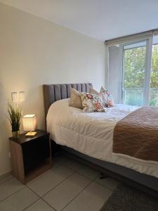 a bedroom with a bed and a window at Providencia Premium Departamento 2 camas matrimonial 2 baños parckin y wifi in Santiago