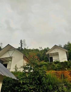 two white buildings sitting on top of a hill at Tribano vattavada in Vattavada