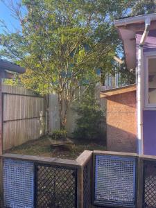 een hek voor een huis met een boom bij Cabañas Cordillera in Puerto Cisnes