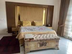 a bedroom with a large bed and a large mirror at CDA Park Enclave a tastefully furnished property ! in Islamabad +5 photos