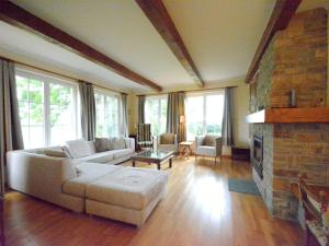a living room with a couch and a fireplace at Spacious villa near Lesse in Daverdisse +31 photos