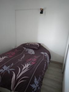 ポール・サン・ルイ・デュ・ローヌにあるAppartement vue sur le Rhôneのベッド1台(白黒の掛け布団付)