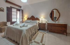 a bedroom with a large bed and a large mirror at Casa Del Arco in Ronda