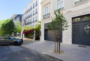uma pequena árvore num passeio em frente a um edifício em FLH Avenida da Liberdade Modern Flat em Lisboa