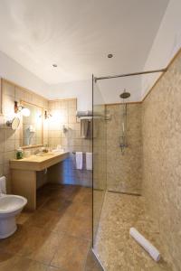 a bathroom with a shower and a toilet and a sink at Ses Rotes Velles - Petit Hotel in Ses Salines