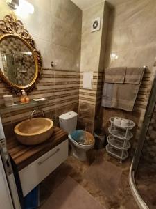a bathroom with a sink and a toilet and a mirror at Sweet Home 2 Apartment in Sunny Beach
