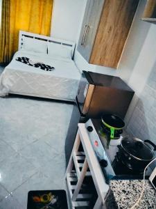 a kitchen with a stove and a bed in a room at Sylvannah Homes in Meru
