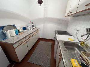 una piccola cucina con lavello e microonde di Apartman Lavanda a Živinice Altre 21 foto