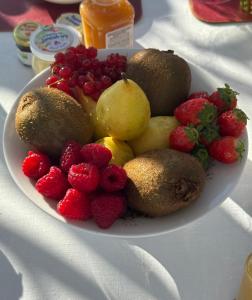 une assiette de fruits et de baies sur une table dans l'établissement The Rooftop Terrace b&b Double Rooms Private Bathrooms and an equipped Roof Terrace, à Sant'Agnello