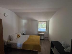 a bedroom with a bed and a window at Peresi paradicsom in Mezőtúr