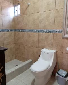 a bathroom with a toilet and a shower and a tub at Desayuno Habitación TourLodge in San Pedro de Atacama