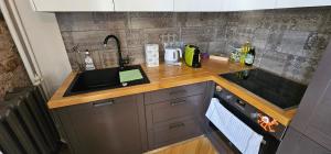 a kitchen with a sink and a counter top at Al Pacino Family Lux Apartment in Rīga