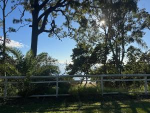 DeagonにあるRoom in a Beautiful Queenslander Houseの木と海の前の木製の柵 +5枚の写真