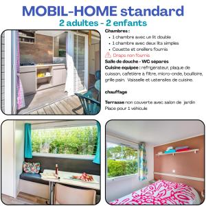 a collage of four pictures of a modular home standard apartments at Camping Le Val Aux Fées - Brocéliande in Concoret +2 photos