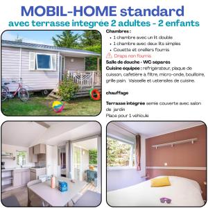 a collage of three pictures of a mobile home caravan at Camping Le Val Aux Fées - Brocéliande in Concoret