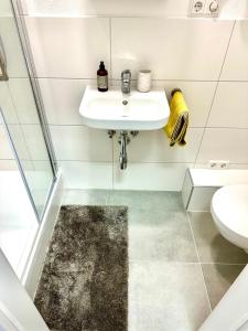 a bathroom with a sink and a toilet at Apartment 2 in Stockach +8 photos