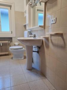 a bathroom with a sink and a toilet at Alpenhaus in Tarvisio