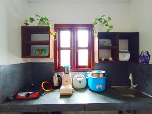 a kitchen counter with a mixer and a sink at Bimsara Mount Villa in Weligama